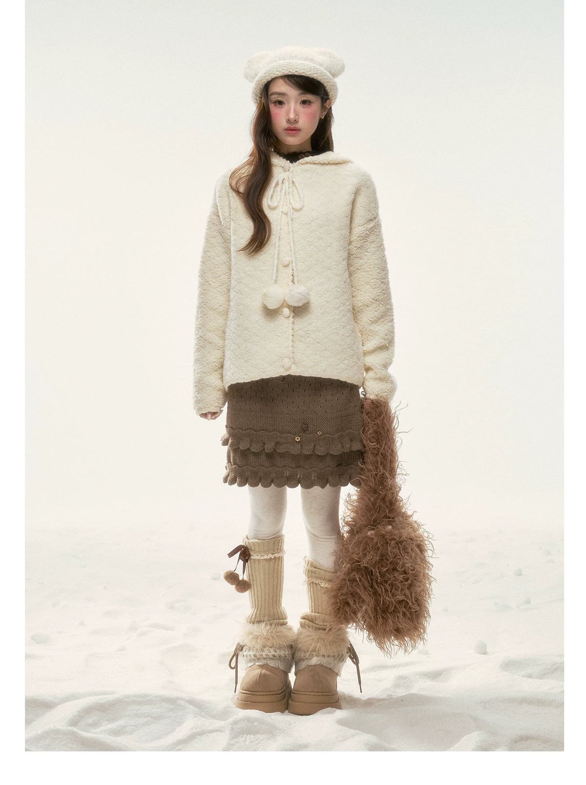 BIBIBENCY - Cream Beige Faux-Shearling Short Jacket