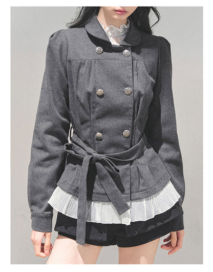 少也眼 "Twilight Whispers" Hepburn-Style Waist-Cinch Blazer