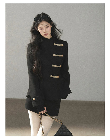 AOMALM - Quiet Black Fitted Fish-Tail Jacket & A-Line Skort Set