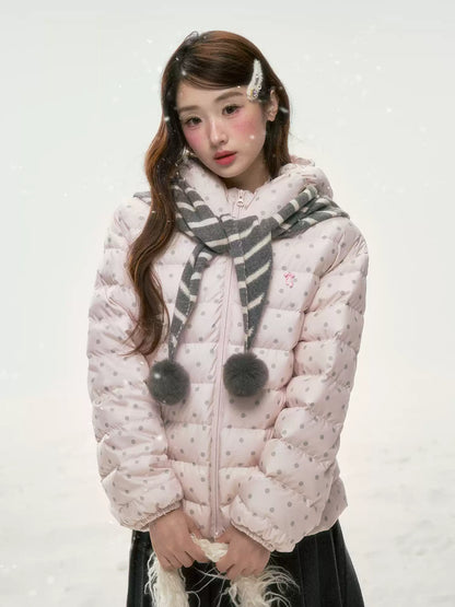 BIBIBENCY - Pink Polka Dot 90% White Duck Down Puffer Jacket
