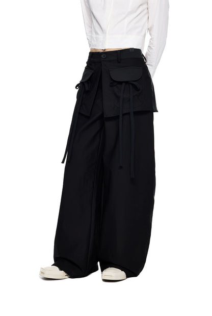 EZEK | Patchwork Drawstring Wide-Leg Lounge Pants (Black / Gray)
