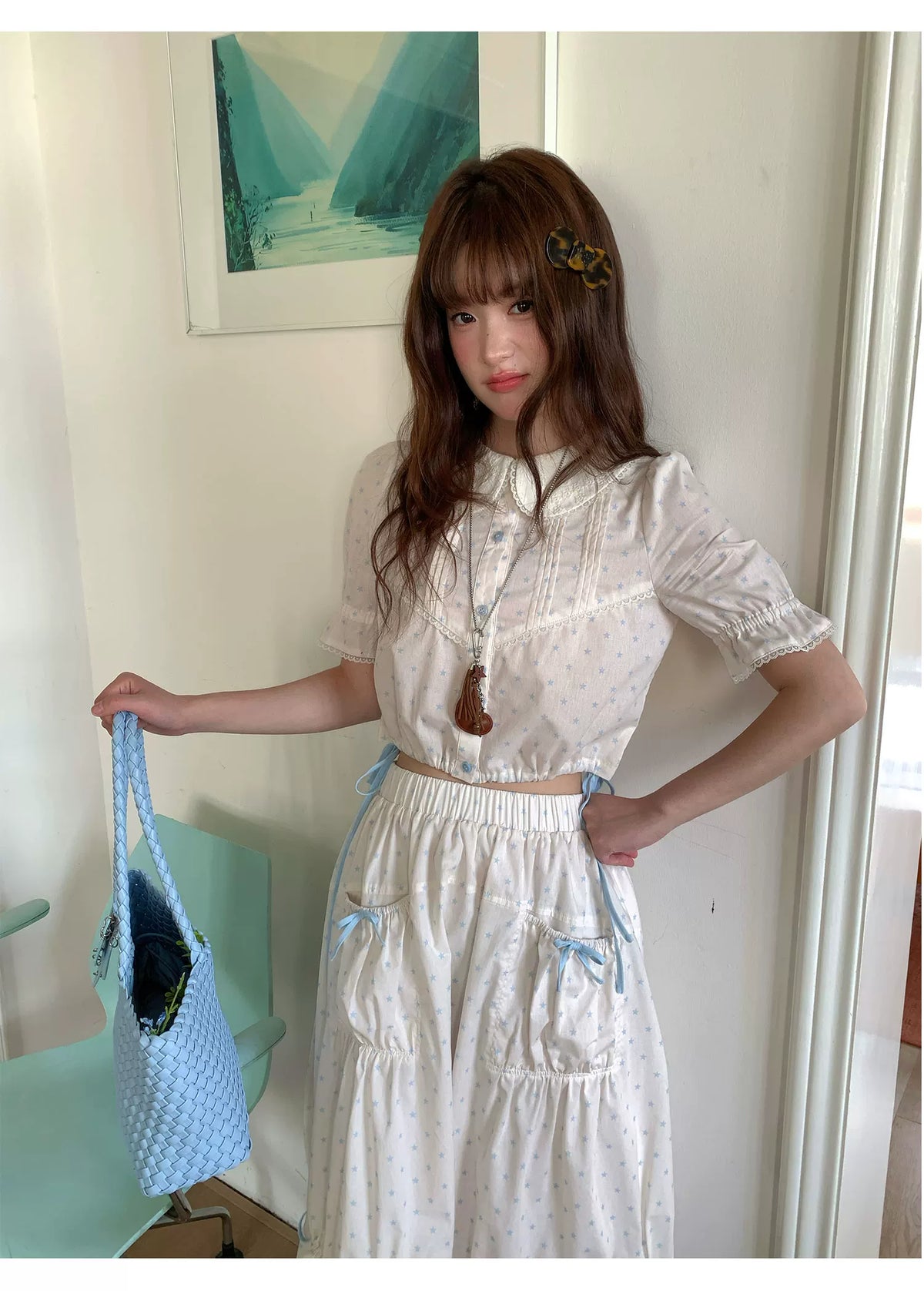 [RF] “Starlight Sea Salt” Cream White Ballet Bow Two-Piece Set