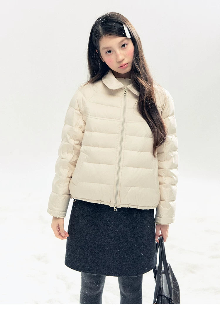 "Lily of the Valley Keepsake" Cropped Down Puffer Jacket (Pearl Beige/ Cloud Blue)