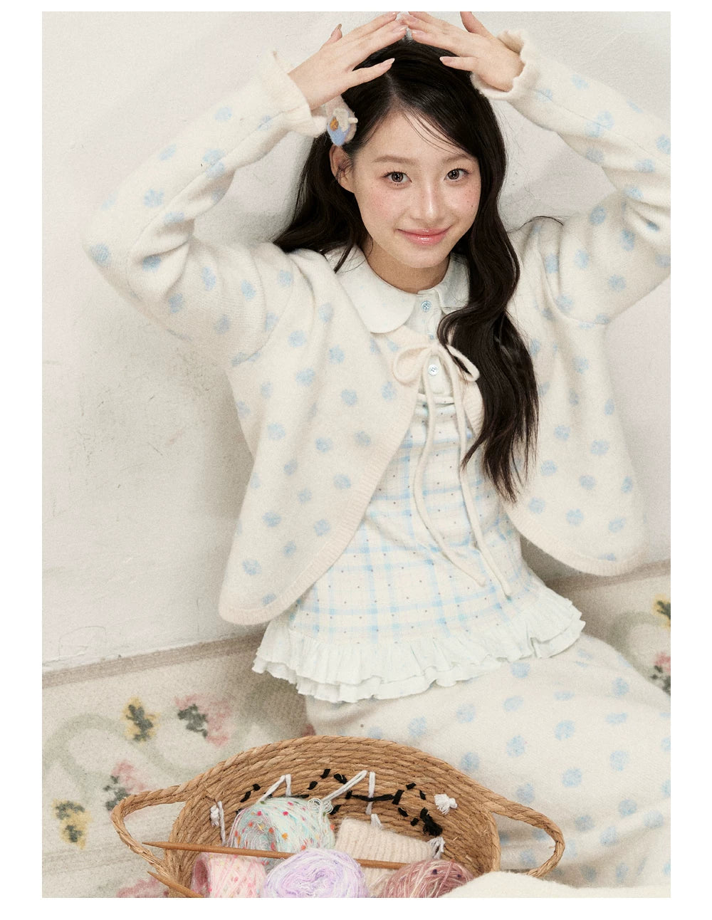[RF] Star Blue Faux Two-Piece Lace-Trim Blouse with Peter Pan Collar