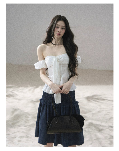 "Lazy Soliloquy" White Peplum Top & Wide-Leg Pants Set
