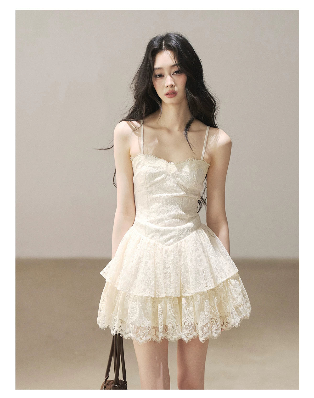 AOMALM - French Lace Double-Ruffle Camisole Dress