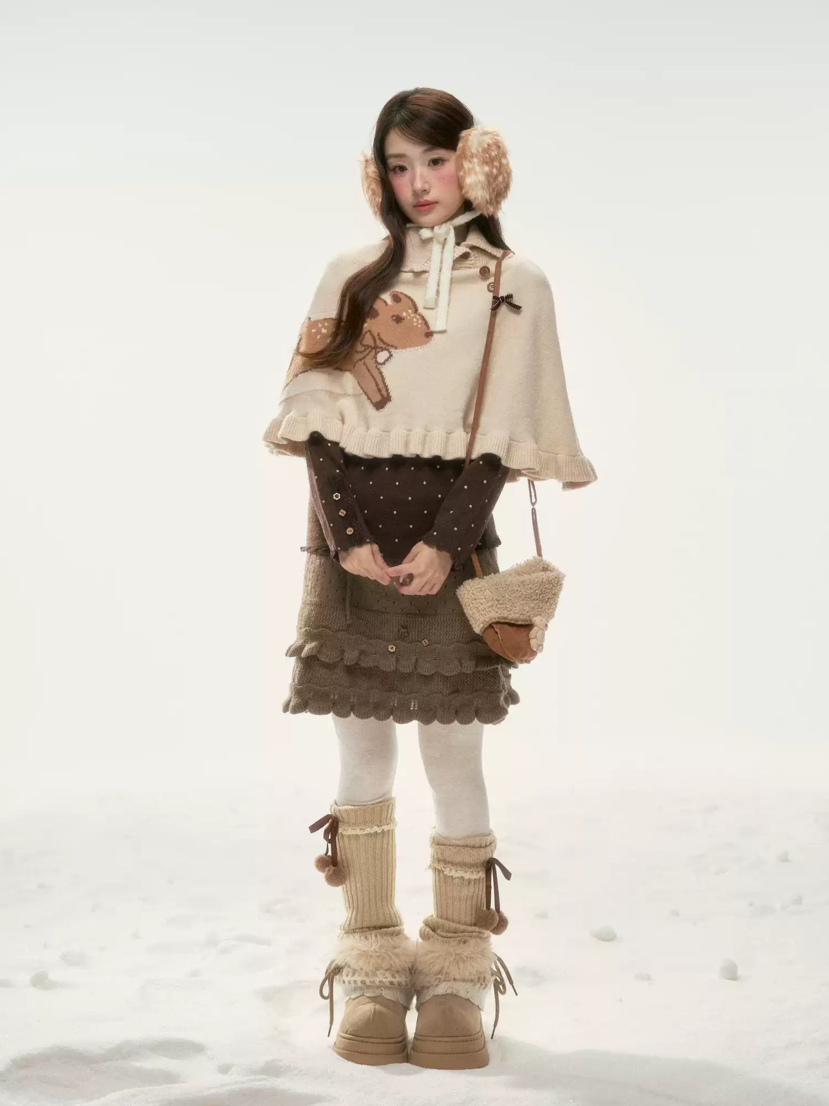 BIBIBENCY - Khaki Deer Knit Cape Sweater