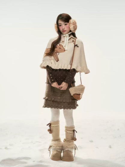 BIBIBENCY - Khaki Deer Knit Cape Sweater