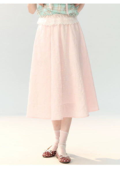 "Mint Peach Whisper" Mint Green Plaid Embroidered Skirt Set LL2026196
