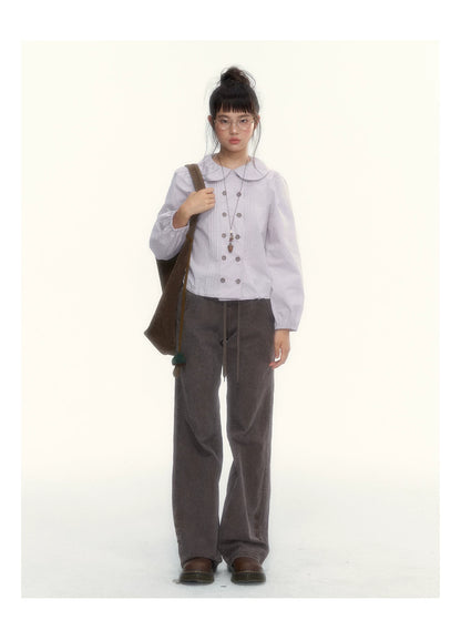 "A Season Called Autumn" Coffee Brown Vintage Washed Wide-Leg Utility Pants