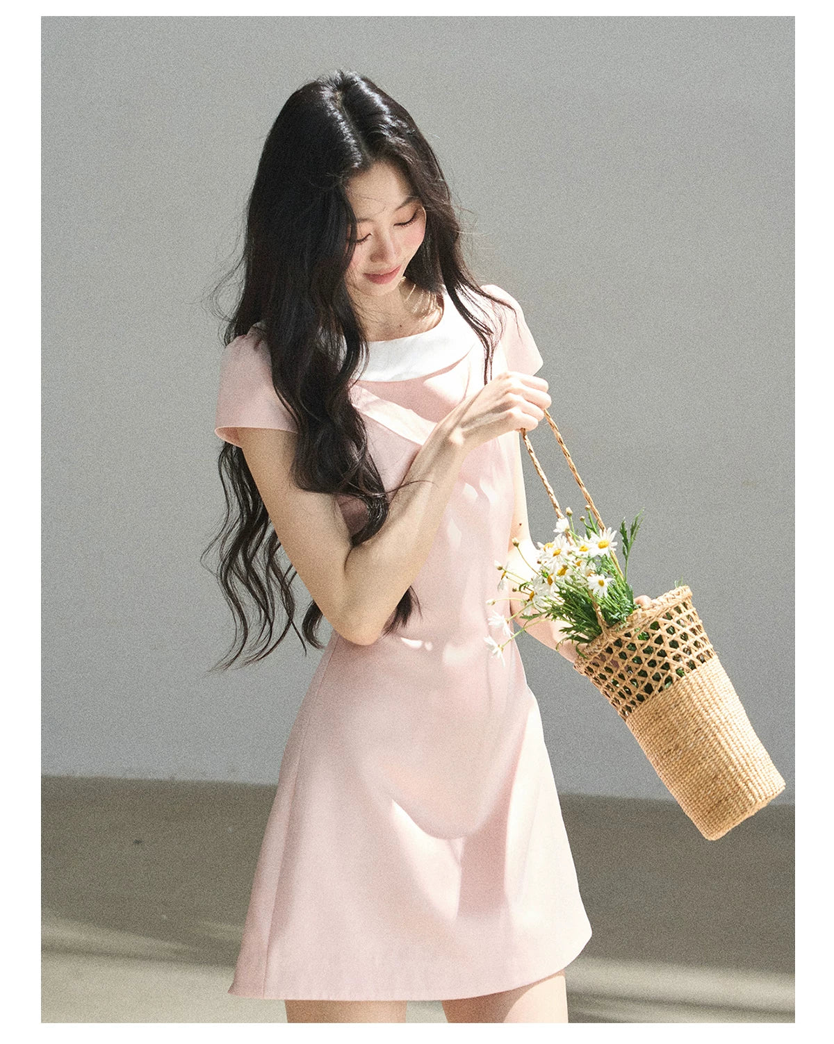 "First Bloom" Pink Mist Satin Puff Mini Dress