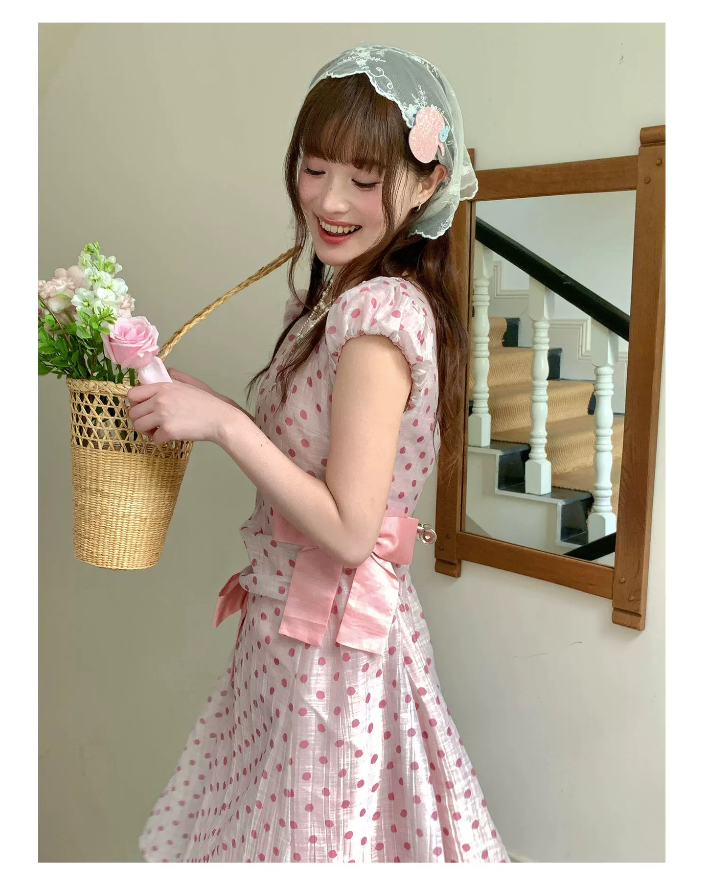 [RF] “Pink Mist Polka” Vintage Polka Dot Maxi Dress
