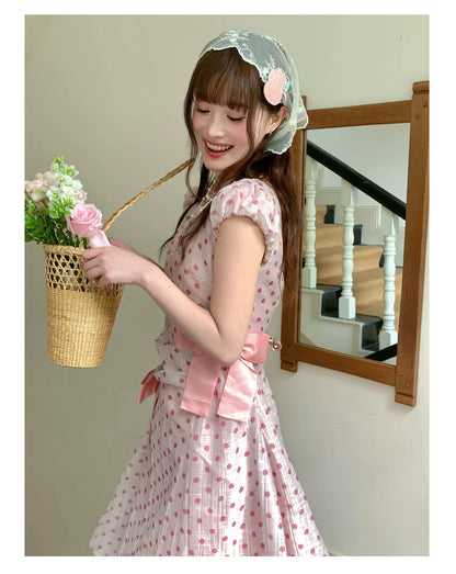 [RF] “Pink Mist Polka” Vintage Polka Dot Maxi Dress