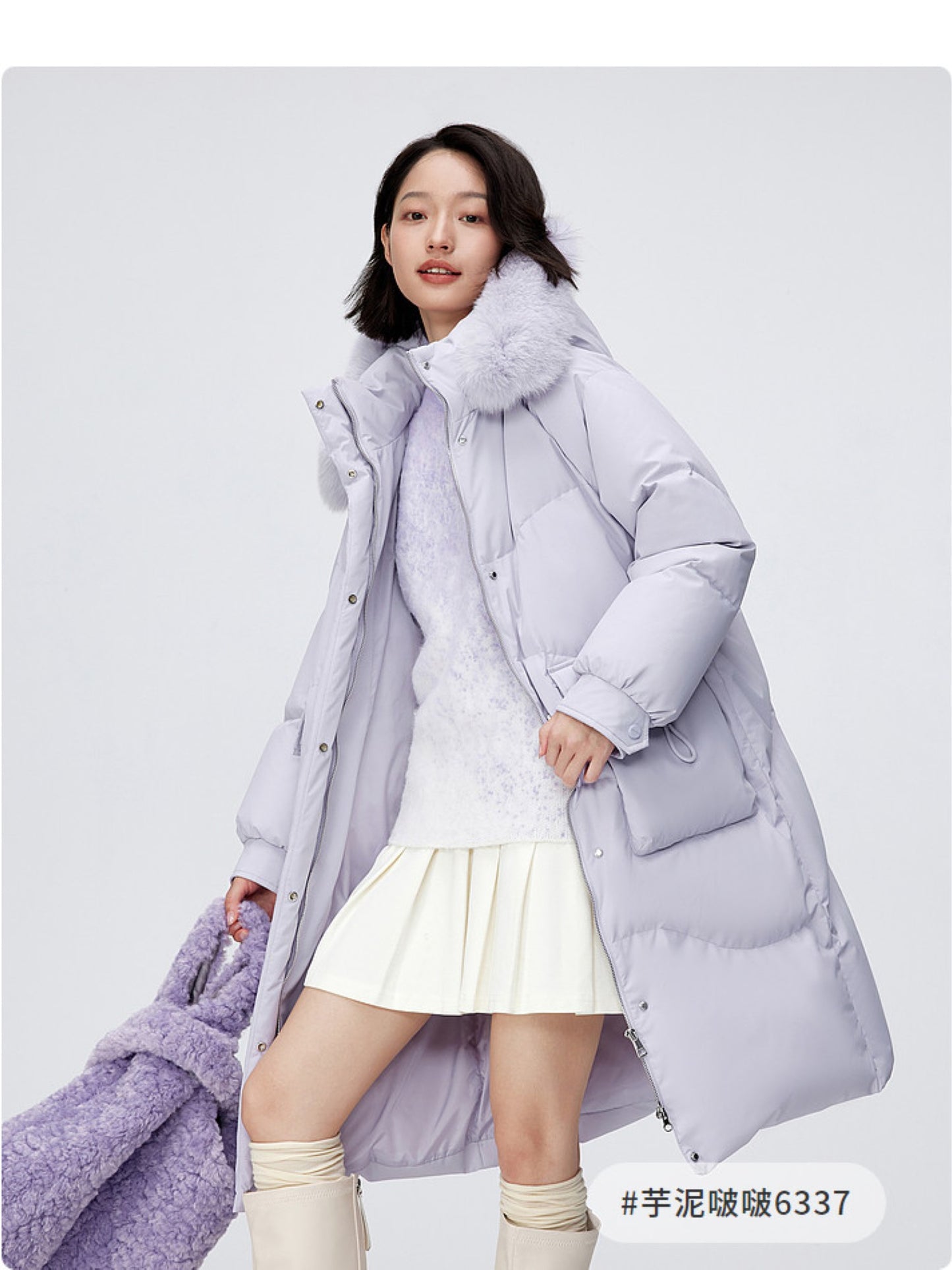 Urban Warm Fox-Fur Collar Mid-Length Down Jacket B40145212