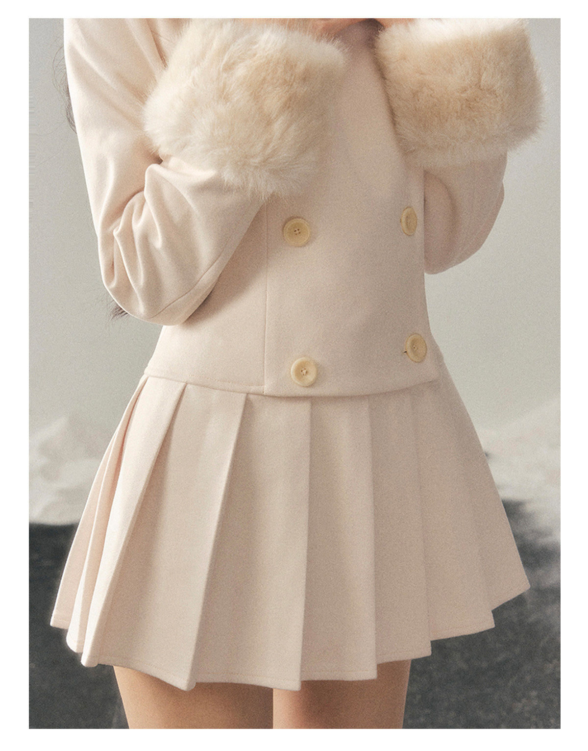 少也眼 "Silent Confession" Apricot Preppy Pleated Mini Dress