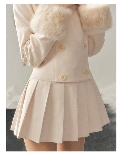 少也眼 "Silent Confession" Apricot Preppy Pleated Mini Dress