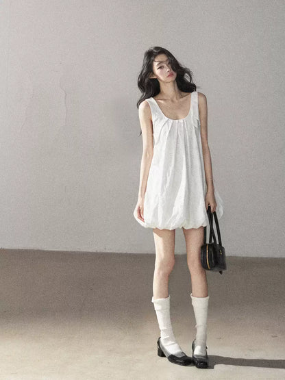 AOMALM - One-Shoulder Bow Dress with Cutout Embroidery Detail