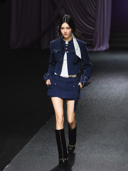 "Midnight Atelier" Navy Wool Quilted Jacket & A-Line Skort Set