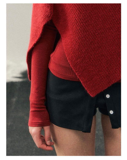 181225 "Late Autumn Ginkgo" Burgundy High-Neck Knit Cape Set