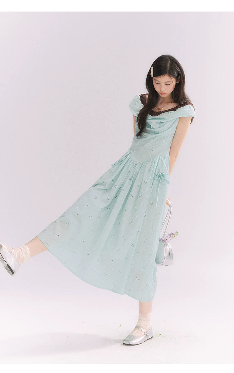 “Heartfelt Rendezvous” Mint Green French Embroidered Cutout Dress