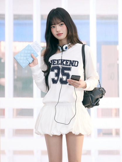 "Off-Duty Muse" White One-Shoulder Bubble Hem Dress