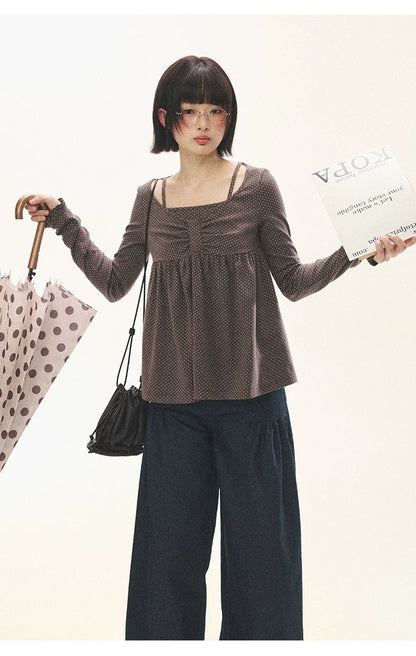 "Lazy Weekend" Deep Blue Ruched Wide Leg Jeans