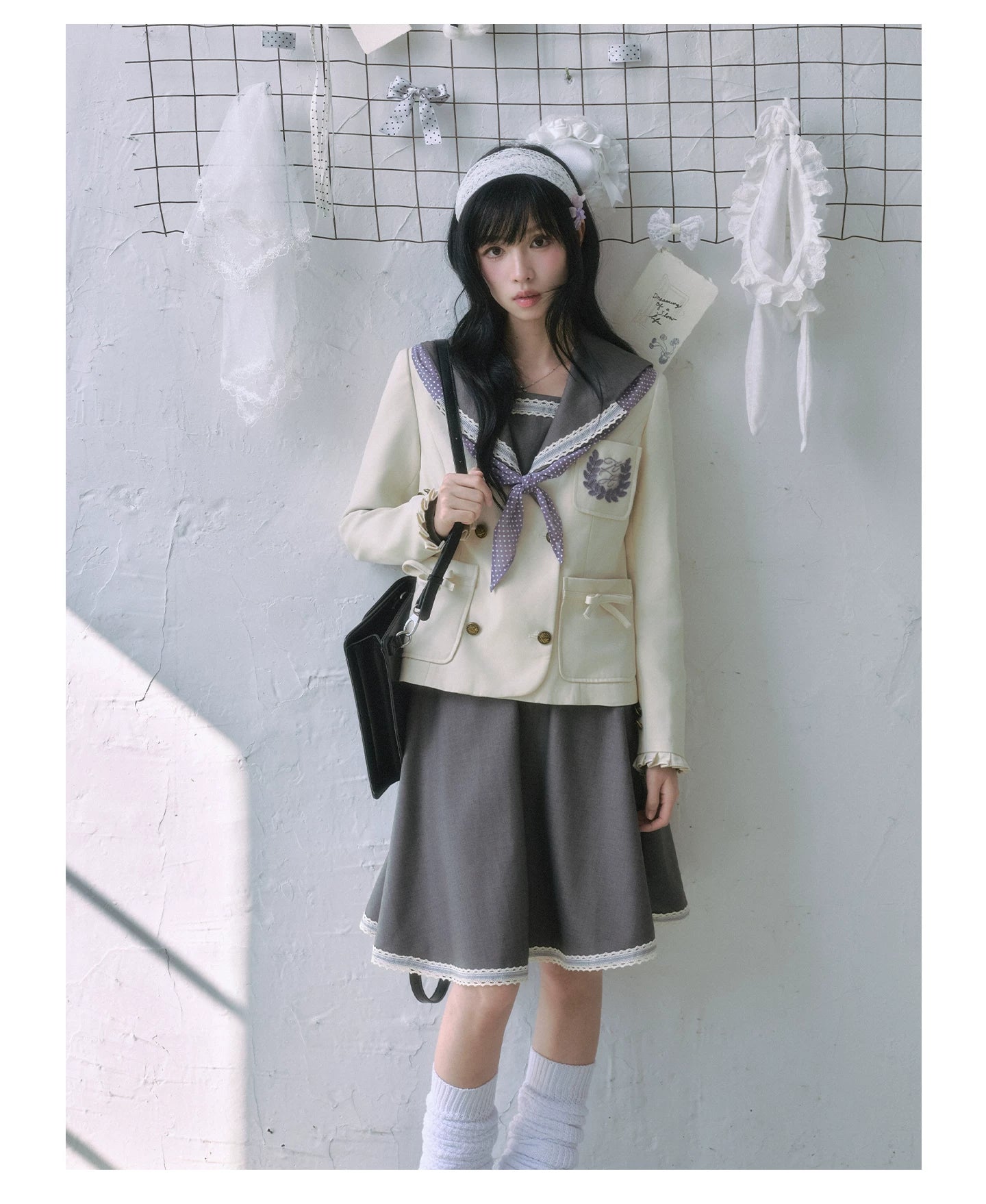 "Showa Girl" Sailor Uniform Collection (Sailor Blouse / A-Line Skirt / Box Pleated Midi Skirt / Polka Dot Scarf)