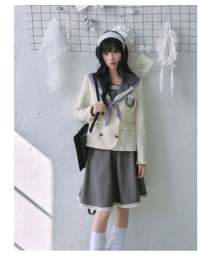 "Showa Girl" Sailor Uniform Collection (Sailor Blouse / A-Line Skirt / Box Pleated Midi Skirt / Polka Dot Scarf)