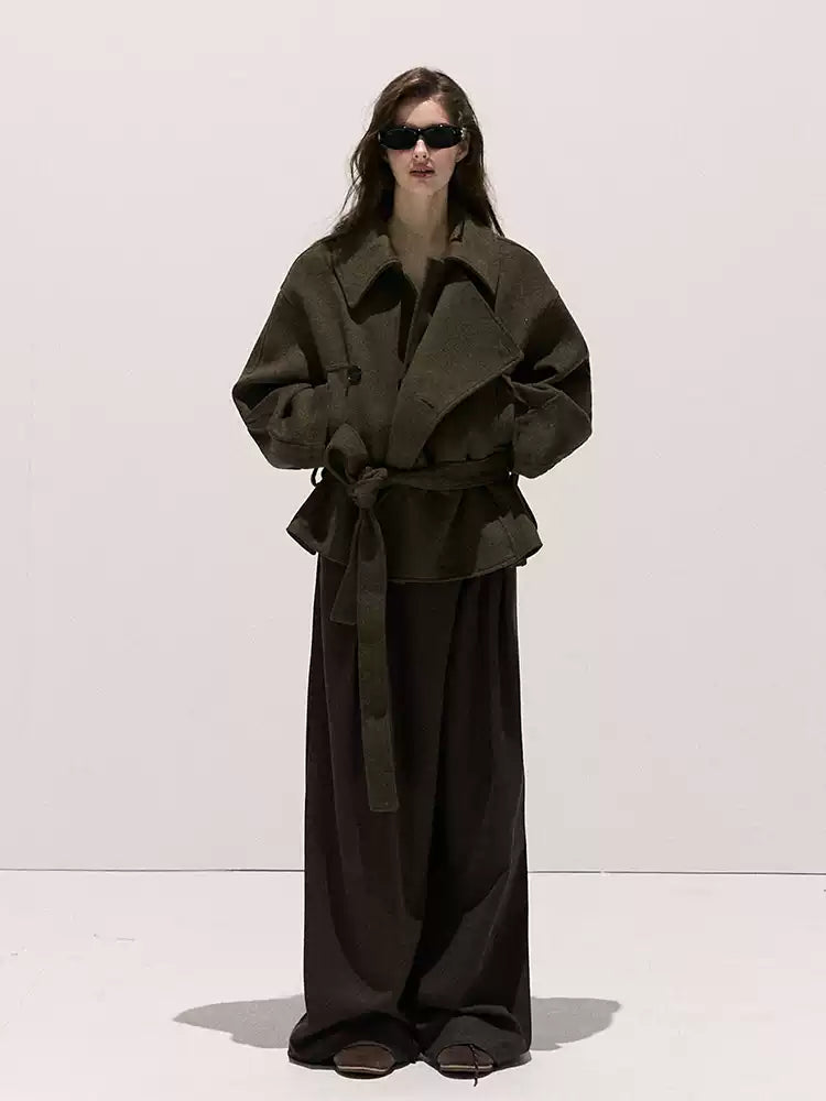 OAKMOO/ "The Flowers Are in Full Bloom" Jade Green Wool-Blend Short Belted Coat