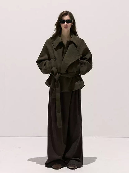 OAKMOO/ "The Flowers Are in Full Bloom" Jade Green Wool-Blend Short Belted Coat
