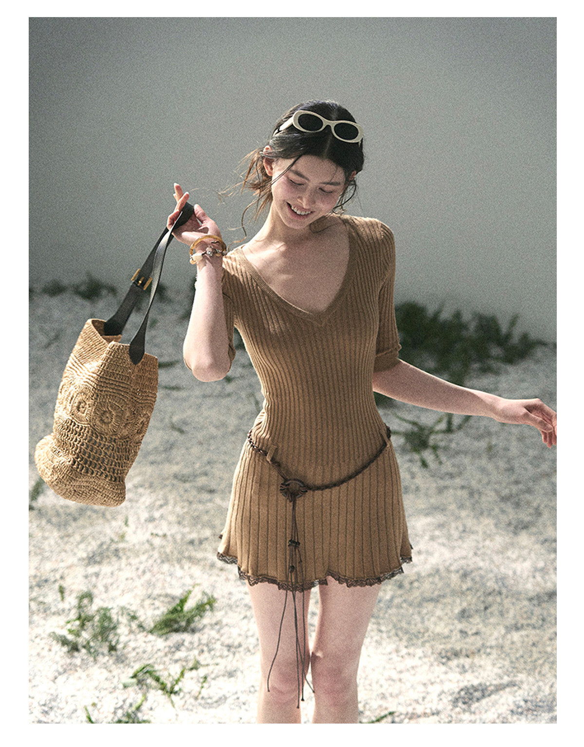 “Amber Memoir” Milk Tea Knit Mini Dress