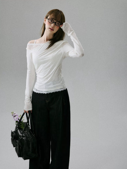 LOST FOREST - Cream White Wool Lyocell Layered Slim-Fit T-Shirt