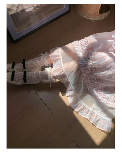 [RF] “Rainbow Cotton Candy” Blue & Pink Plaid Two-Piece Set