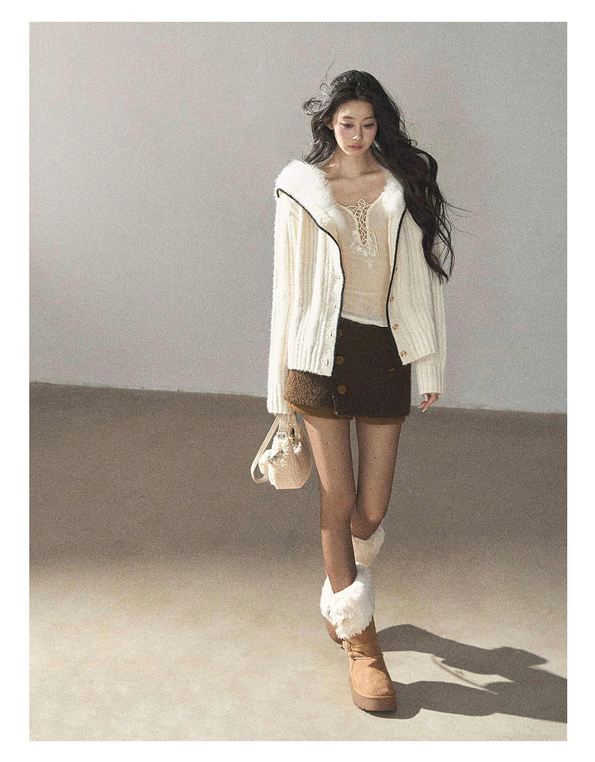 AOMALM - "Wrapped in the Evening Breeze" Milk Rice White Sailor-Collar Wool-Blend Knit Sweater