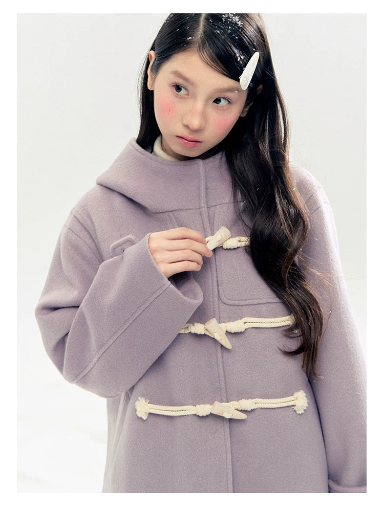 "Velvet Snowfall" Purple Mist Hooded Quilted Wool-Touch Duffle Coat