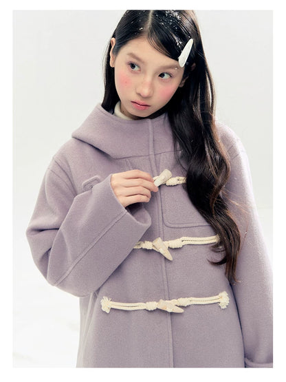 "Velvet Snowfall" Purple Mist Hooded Quilted Wool-Touch Duffle Coat