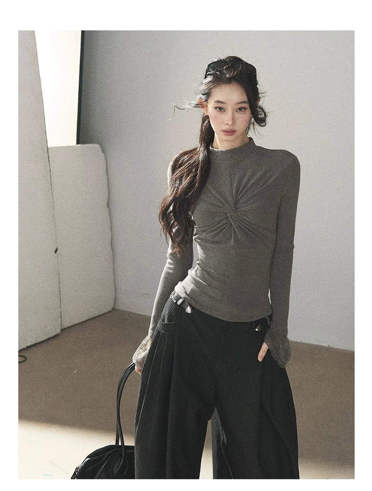 AOMALM - "Midnight Glow" Black Striped Satin Wide-Leg Pants