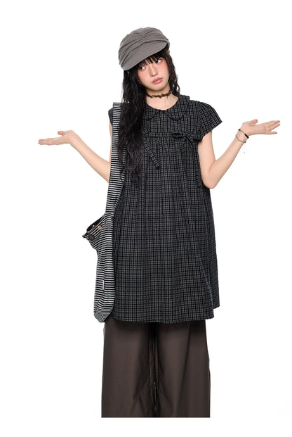 EZEK | Peter Pan Collar Gingham Shirt with Bubble Sleeves