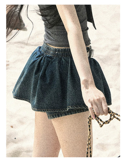 "Shimmer Across the Sea" Denim Bubble Skort (Rock Black/ Vintage Blue)
