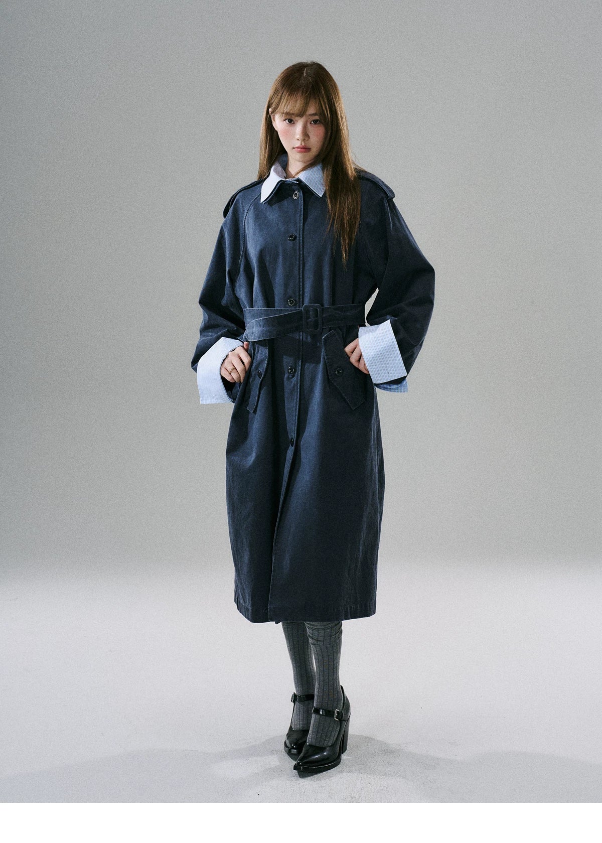 LOST FOREST - Deep Navy Washed Cotton Detachable Trench Coat