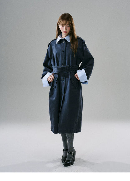 LOST FOREST - Deep Navy Washed Cotton Detachable Trench Coat