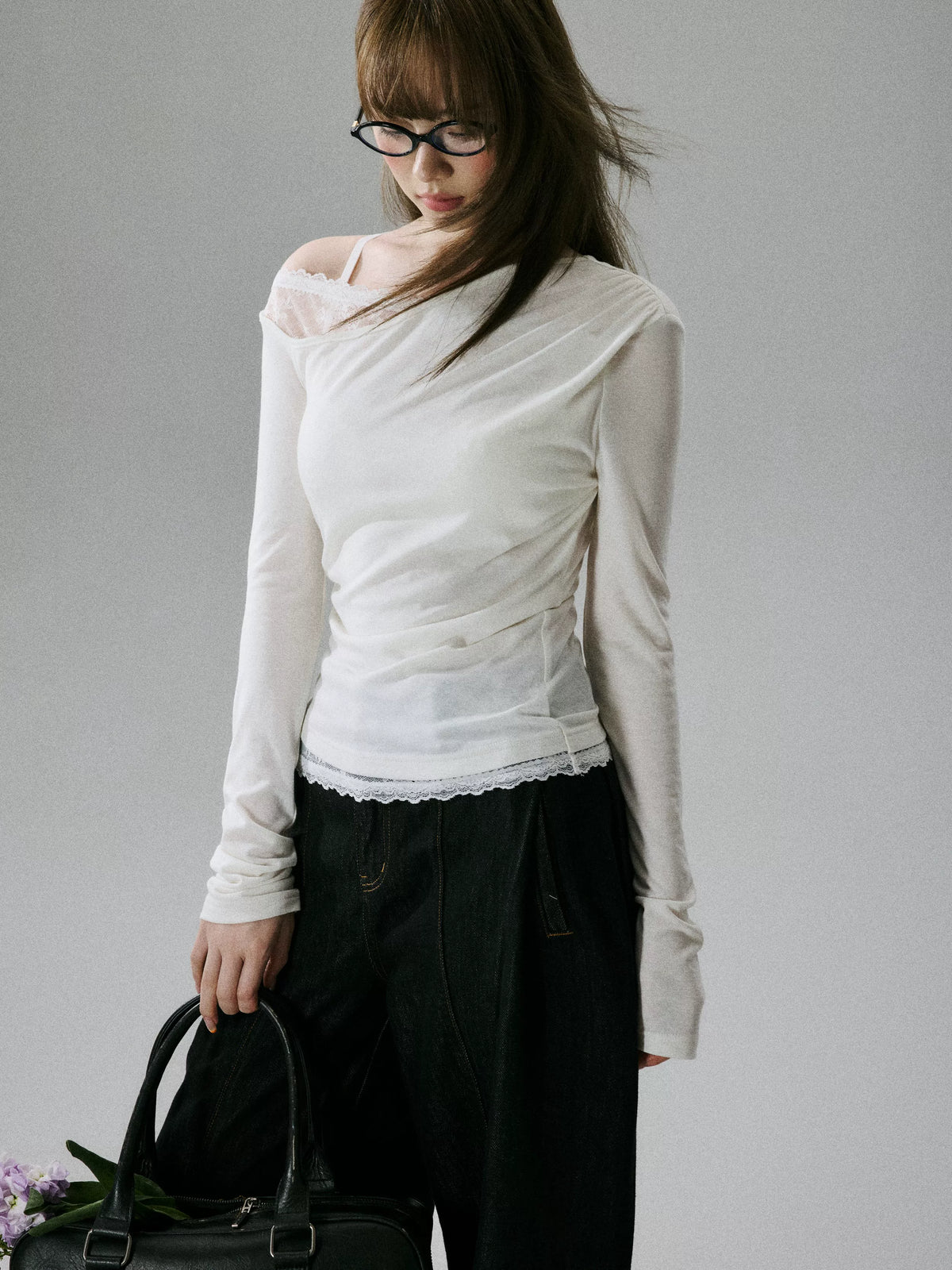 LOST FOREST - Cream White Wool Lyocell Layered Slim-Fit T-Shirt