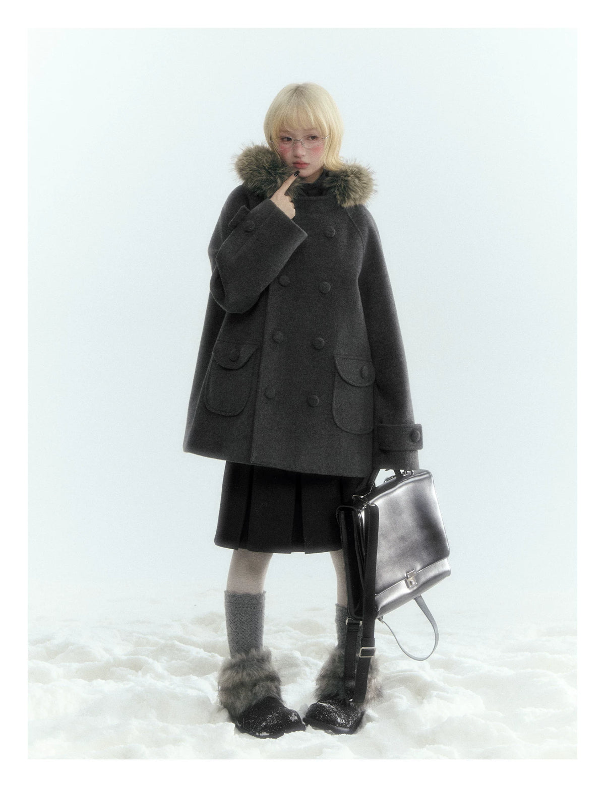 Horridale - Dark Gray Wool-Look A-Line Pleated Mini Skirt