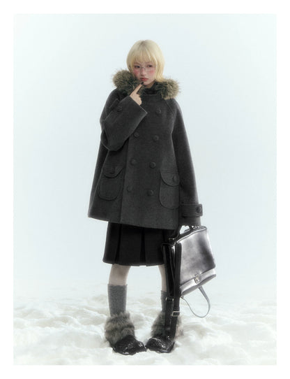 Horridale - Dark Gray Wool-Look A-Line Pleated Mini Skirt