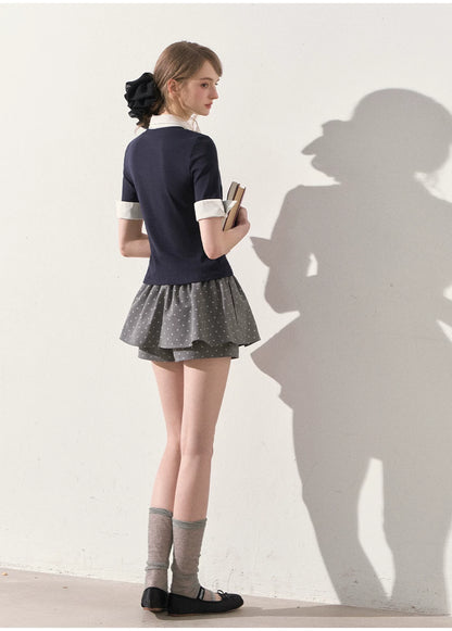"Beyond the Classroom" Navy Layered Knit Top with Floral Tie