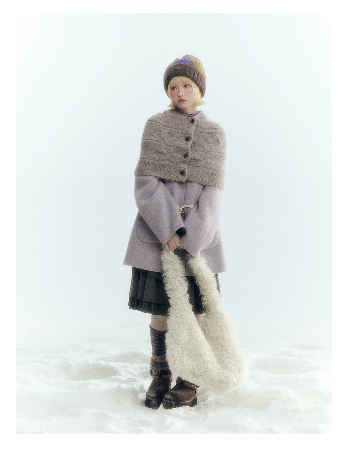 Horridale - Purple and Gray Reversible Hooded Wool Coat