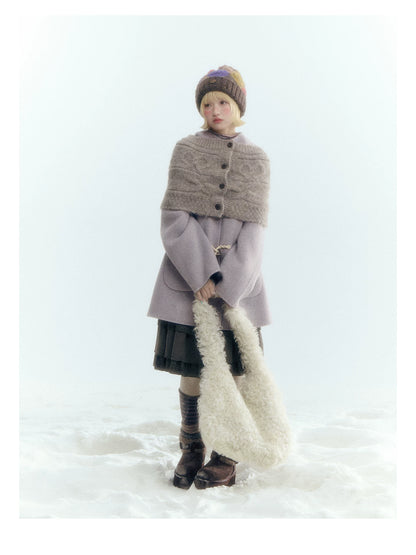 Horridale - Purple and Gray Reversible Hooded Wool Coat