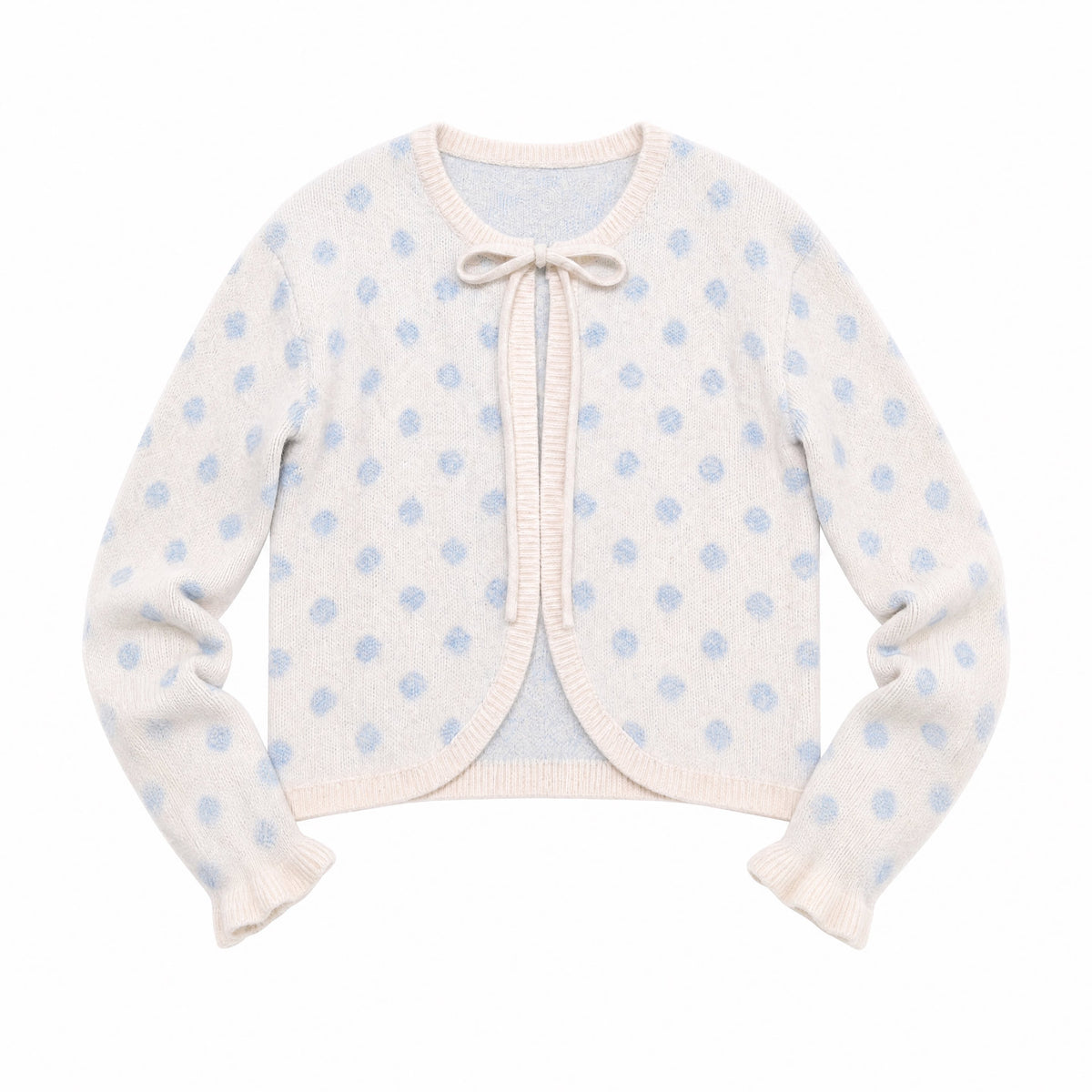 [RF] Ice Blue Polka Dot Knit Cardigan & Midi Skirt Set
