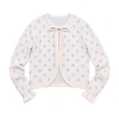 [RF] Ice Blue Polka Dot Knit Cardigan & Midi Skirt Set