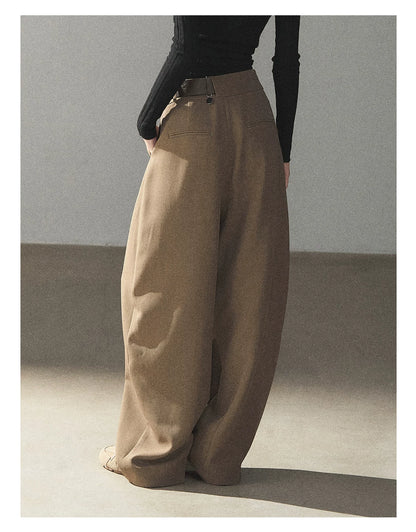 AOMALM - "A Touch of Autumn" Loose Relaxed Balloon Wide-Leg Pants With Belt (Dusty Taupe Brown / Quiet Black)